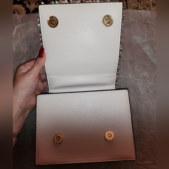 Embroidered Floral Handbag with White Handle - Picture 4 of 5